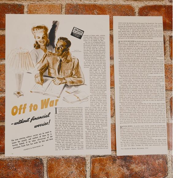 1942 Vintage Print Article - "Off to War - Without Financial Worries!" WWII Era - Picture 2 of 8